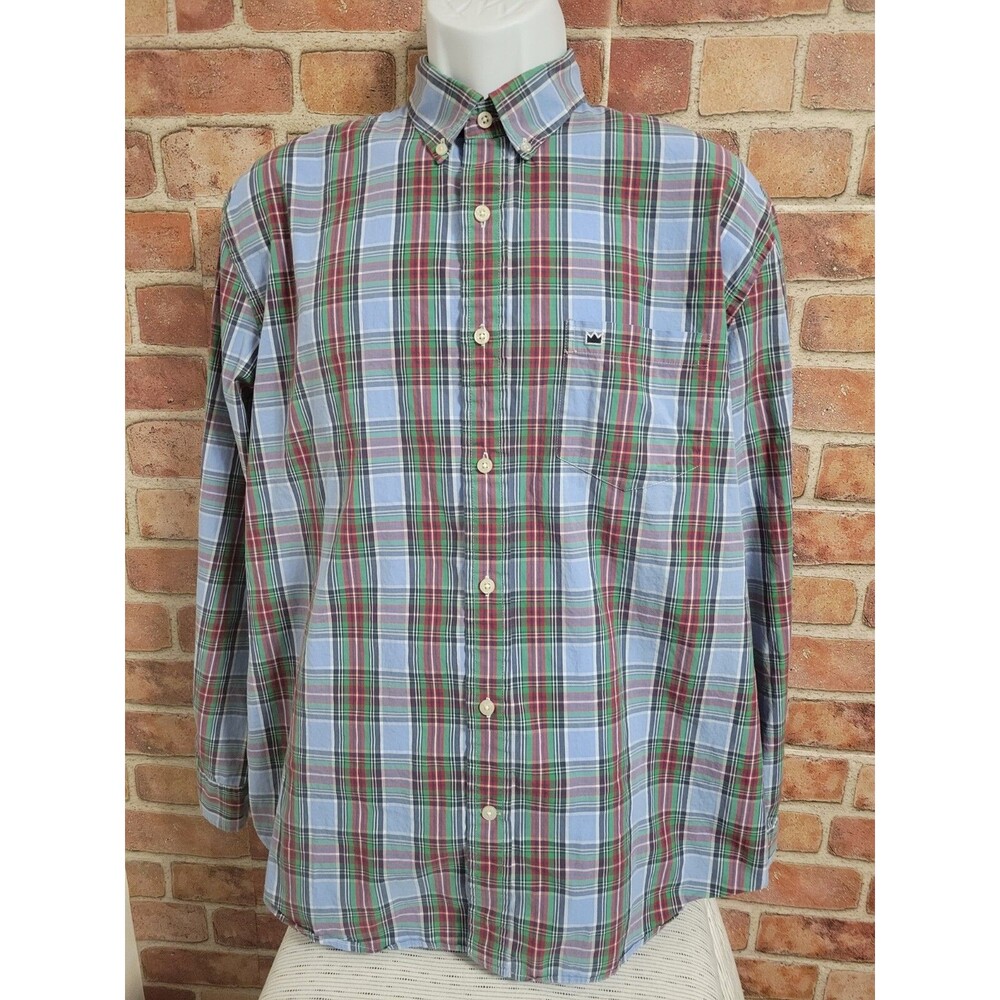 Mens Large Button Down Long Sleeve Shirt Classic Fit Checked Crown And Ivy